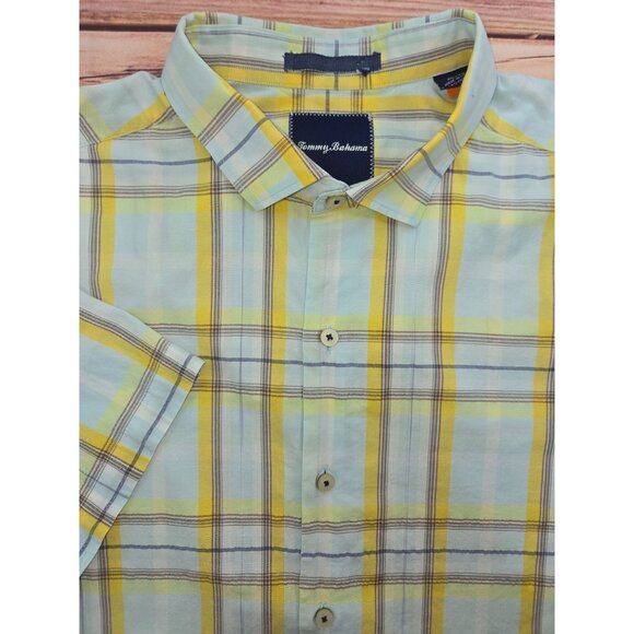 Tommy Bahama Mens Yellow & Blue Plaid Short Sleeve Shirt XL - Picture 4 of 9